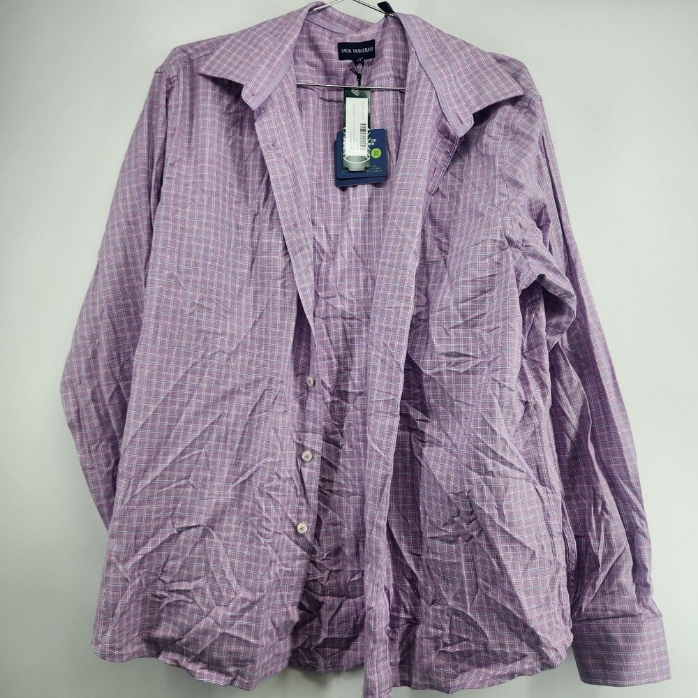 Jack Maverick Men's Large Dark Pink Manhattan Poplin Long Sleeve Shirt‎ NWT